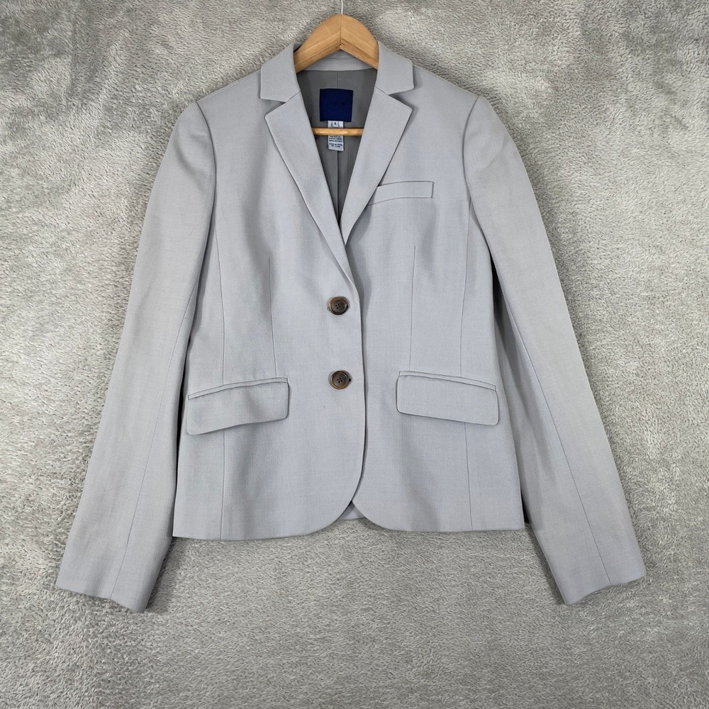 J Crew Blazer Womens 4 Gray 100% Wool Two‎ Button Professional Workwear Office